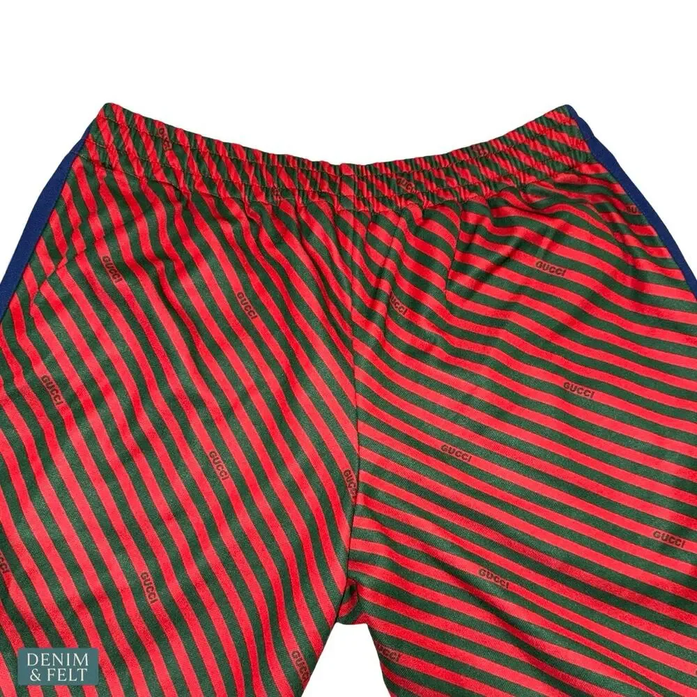 Gucci Diagonal Stripe Tech Jersey Track Pants Webbing Trim Red Green Mens Medium